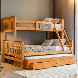 Treliche Com Cama Casal Madeira Maciça e Aux Solteiro Com Gavetas Woodstore
