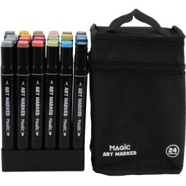Caneta Marcador Para Colorir, Magic Kids, Art Marker, 24 Cores, Ponta Dupla, Com Bolsa
