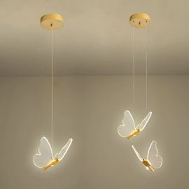Pendente Dourado Borboleta De Luz LED de 3 cores em 1 luminária de teto do quarto Bivolt