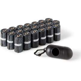 Amazon Basics Sacos de cocô padrão sem cheiro para cães com dispensador e clipe para coleira, 33 x 23 cm, preto - 20 rolos (300 sacos)