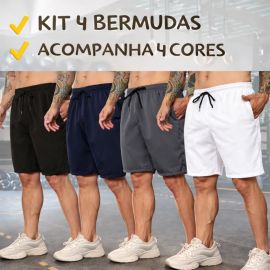 Kit 4 Bermudas Tactel Academia Praia Shorts Elastano Bolsos