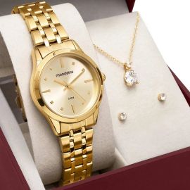 Kit Relógio Mondaine 32611LPMKDE1K1 Dourado + Colar e Brincos