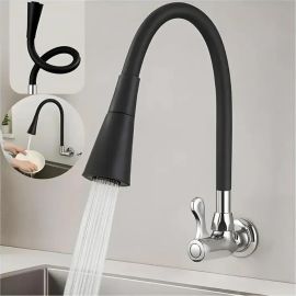 Torneira de Cozinha de Parede Preta Design Flexível