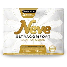 Neve Papel Higiênico Ultracomfort, Folha Quádrupla, 20m, 12 rolos
