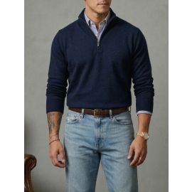 Suéter Masculino Zíper Elegante Gola Alta Inverno Old Money