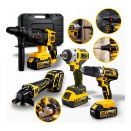 Kit Multi Ferramentas 4 Em 1 48v Sem Fio Com 2 Baterias Furadeira Parafusadeira Martelete Esmerilhadeira Chave De Impacto