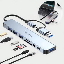 POLARES ZEN2 Hub USB-C e 3.0 8 em 1 Cinza com 4 Portas USB, P2, SD e MicroSD