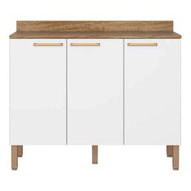 Balcão Triplo Veneza 3 Portas E 1 Prateleira 108,4cm Bartira Cor Branco com Damasco - [PIX]