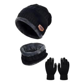Kit Touca Gorro Cachecol + Luva Inverno Lã Pelinho Frio Cor Preto Tamanho Un