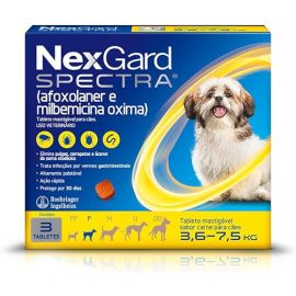 NexGard SPECTRA Antipulgas e Vermífugos para Cães de 3,6 a 7,5kg - 3 tabletes