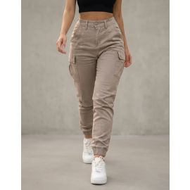 Calça Cargo Jogger Jeans Feminina Cintura Alta Com Lycra