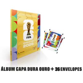 Kit C/ 1 Álbum Copa Do Mundo 2026 Capa Ouro + 36 Envelopes (252 figurinhas) FIFA Word Cup 2026