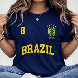 Blusa Feminina Brasil Hexa T-shirt Verão Manga Curta Algodão