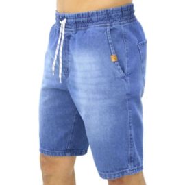 Bermuda Jeans Masculina Cargo Com Elástico E Cordão