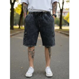 Shorts Jeans Cargo Grafite Estonado Mauricinho Cós Elástico