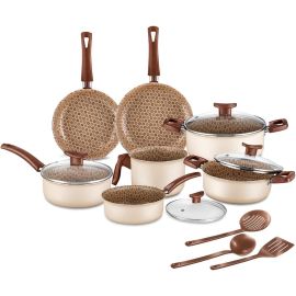 House Organizer Jogo de Panelas Antiaderente com Tampas de Vidro e Utensílios – 10 Peças