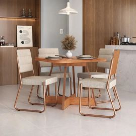 Conjunto Sala Jantar 4 Cadeiras Charlotte Carraro Nogal Rose - [PIX]