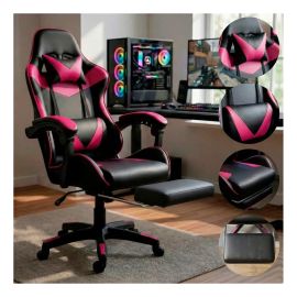 Cadeira De Escritório Gamer Ergonômica Reclinável Com Apoio Dos Pés Rosa - [PIX]