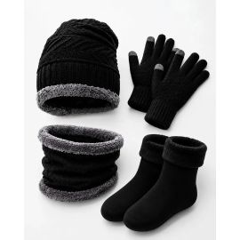 Kit Touca Gorro Com Protetor De Pescoço Gola E Luva Touch E Meia Térmica