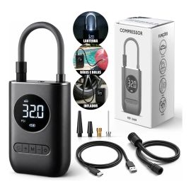 Compressor De Ar Digital Mini Portátil Recarregável Usb-c Para Pneus De Bicicleta Moto Carro Bolas Infláveis