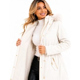 Jaqueta Parka Feminina Com Pelo Forrada Com Capuz Removivel