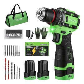 Furadeira Parafusadeira Mini Com 2 Baterias 16v 2ah Tecepo Verde-limão 127/220v 60hz