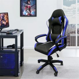 Cadeira de jogos com encosto alto, apoios de braços fixos em quatro pontos, altura ajustável (Azul) - [PIX]