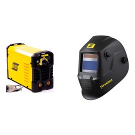 Kit Solda: Máquina De Solda Inversora Esab Bantam 3.2 Bivolt 110v/220v Amarelo + Máscara De Solda Esab Automática Preto
