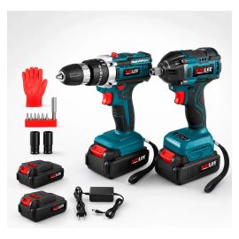 Kit Parafusadeira e Furadeira a Bateria 36V 40N.m + Chave de Impacto JumLee Brushless Compacta