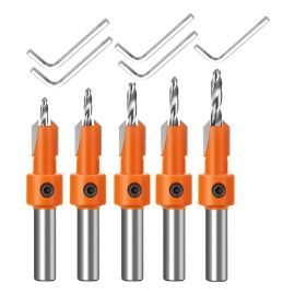 Kit 5 Brocas Jogo Com Escareador Madeira Limitador Escariado