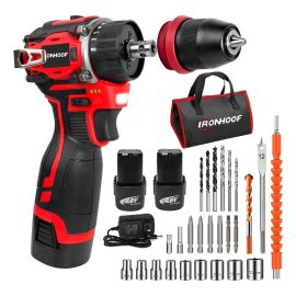 Furadeira e Parafusadeira Brushless Ironhoof Mandril Removível 2 baterias 2Ah