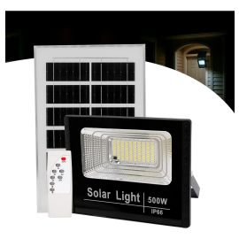 Refletor Solar Led Holofote 400w Placa Bateria Prova Dágua Preto Branco-frio