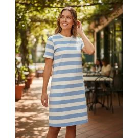 Vestido Manga Curta T-shirt Casual Listrado Algodão Básico