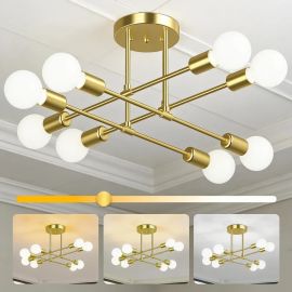 Lustre Pendente 8 Lâmpadas Led Para Sala, Quarto E Cozinha 127/220v Dourado