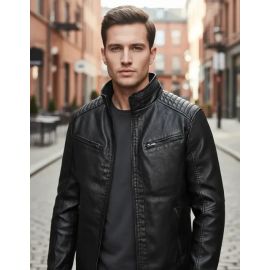 Jaqueta de Couro Masculino Slim Inverno Frio Sem Capuz