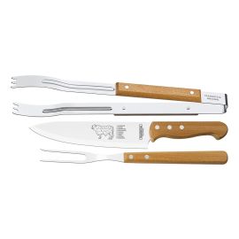 Jogo para Churrasco com Lâminas Em Aço Inox e Cabos de Madeira Natural 3 Peças Tramontina - [PIX]
