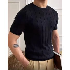 Blusa Masculina Básica Manga Curta Canelada Tricot Modal