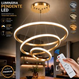 Lustre Led Sala Moderno 72W 3 Arcos Pendente Camperluz