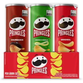 Pringles Pack Promo Salgadinho de Batata Frita 3 Sabores - Original, Creme e Cebola e Churrasco