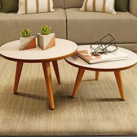 Conjunto Mesa de Centro para Sala Lateral Redonda Pés Palito - [PIX]