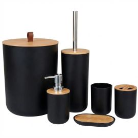 Kit Conjunto Banheiro 6 Peças Lixeira com Tampa Bambu