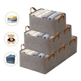 Kit 6 Cesto Caixa Organizadora Guarda Roupa Grande Dobrável Cinza