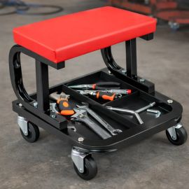 Banquinho Banqueta 150kg Bandeja Divisórias Mecânico Oficina Preto
