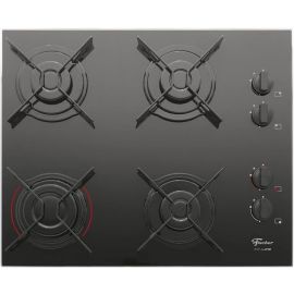 Fischer Cooktop à Gás 4 Bocas Mega Chama Fit Line Mesa Vidro Preto Bivolt