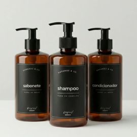Kit Banheiro 3 Frascos 500ml Shampoo Condicionador Sabonete