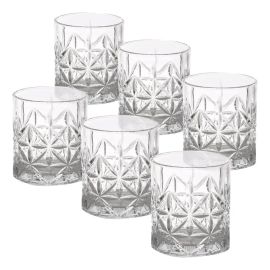 Jogo 6 Copos Baixos De Vidro Lapidado - Whisky, Água, Drinks Transparente