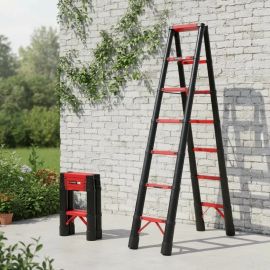 Escada Telescópica Articulada 2.0m em Aço Carbono Preto e Vermelho