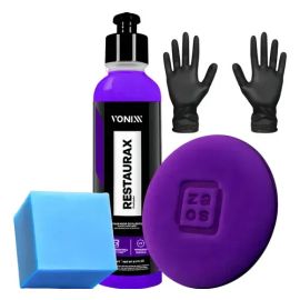 Kit Restaurax Renova Plástico Aplicador Zacs Luva Nitrílica Cor Roxo