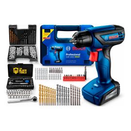 Parafusadeira a Bateria Bosch GSR 1000 12V com Kit 340 Peças Azul 127/220V 60Hz