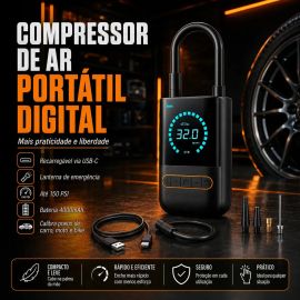 Compressor Portátil Digital para Carro, Moto e Bike